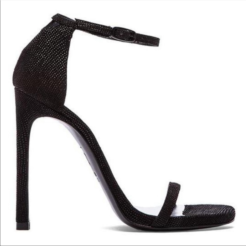 Stuart Weitzman Nudist Heel in Black Goosebump